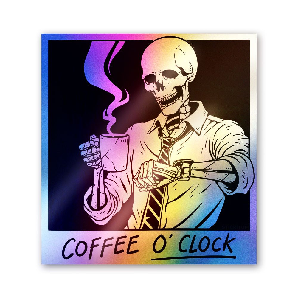 Coffee O'Clock Skull Holographic Stickers