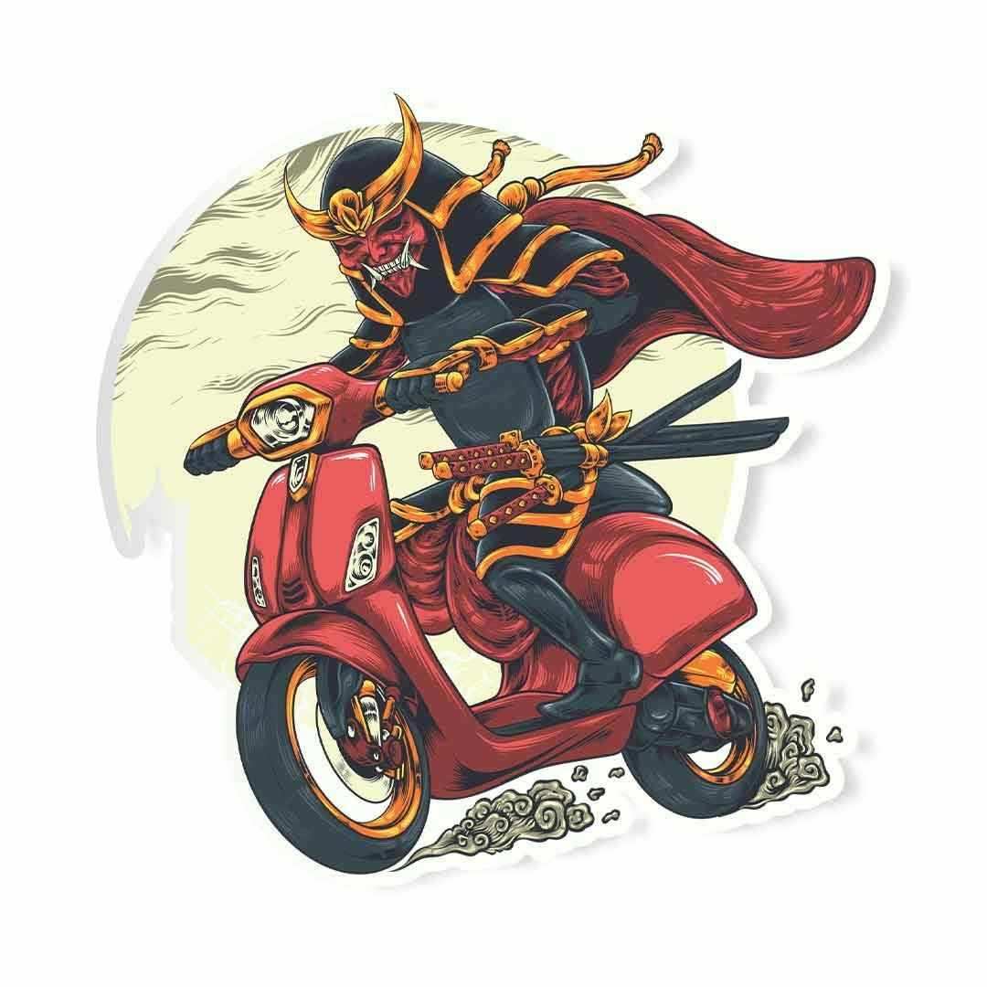 Evil Samurai on vespa Sticker