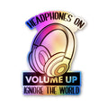 Headphones on Volume Up Holographic Stickers