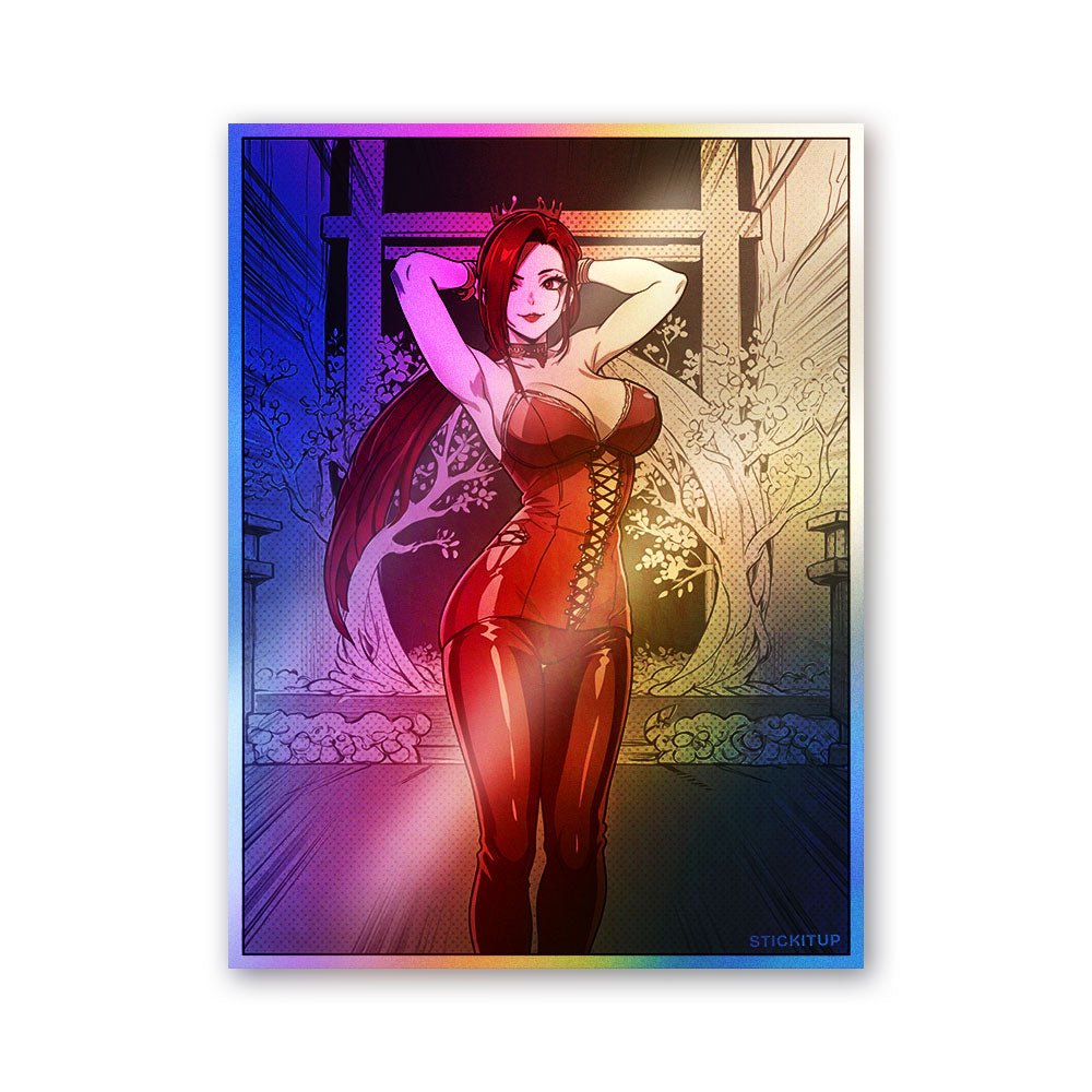 Woman Red Dress Art Holographic Stickers