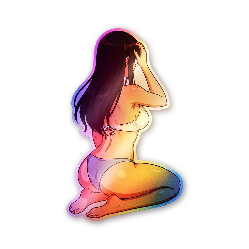 Woman Sitting Casual Holographic Stickers